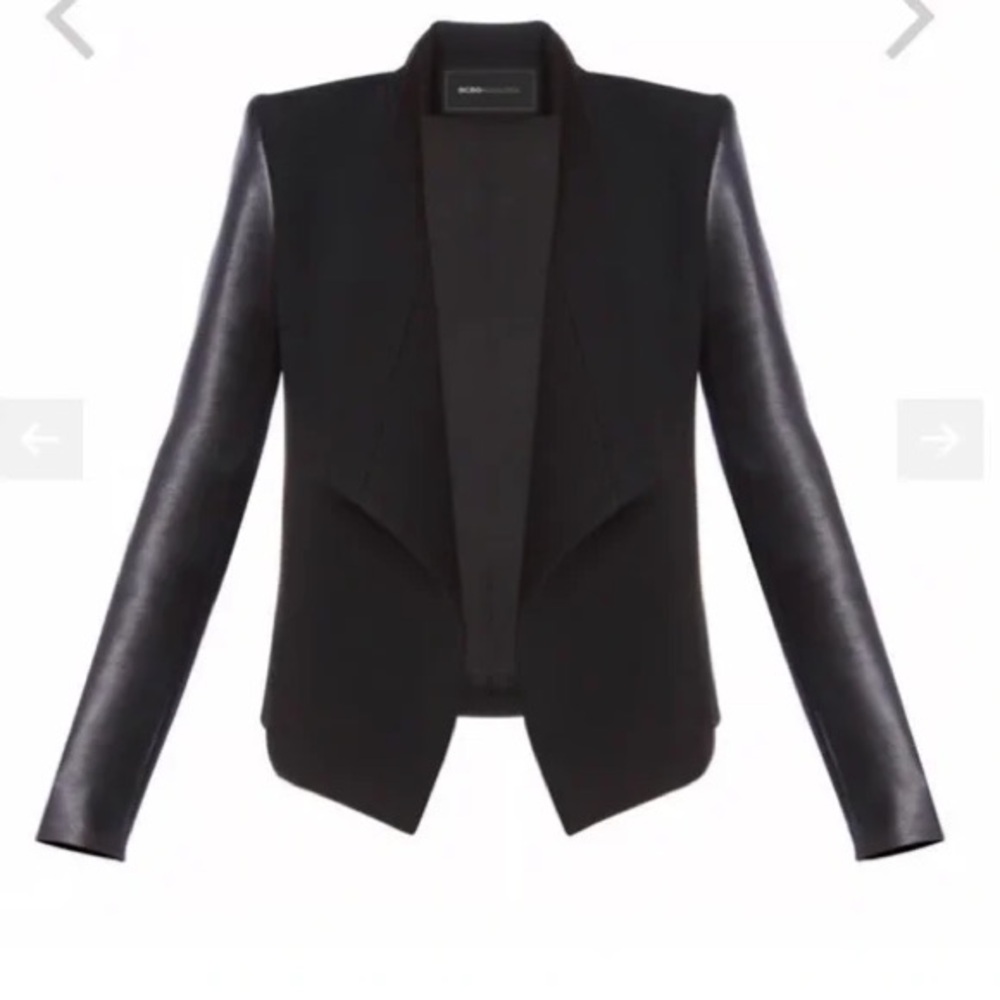 BCBG Maxazria leather sleeve jacket